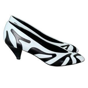 Vintage Colette Italy Black & White Graphic Leather Pumps – Size 7.5, Mod 80s
